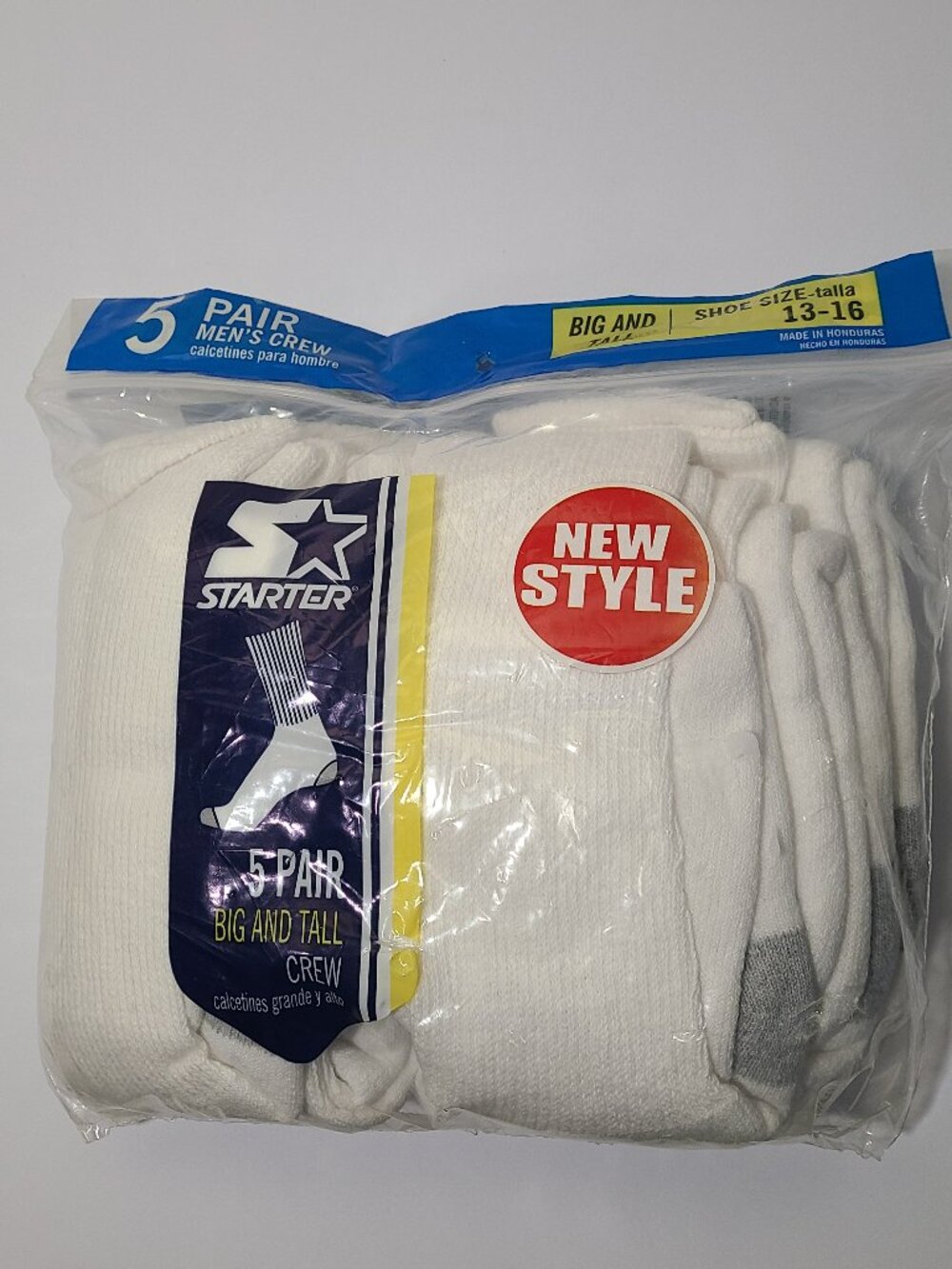 Starter Big & Tall White Crew Socks 5 Pair Size 13-16 New/Sealed
